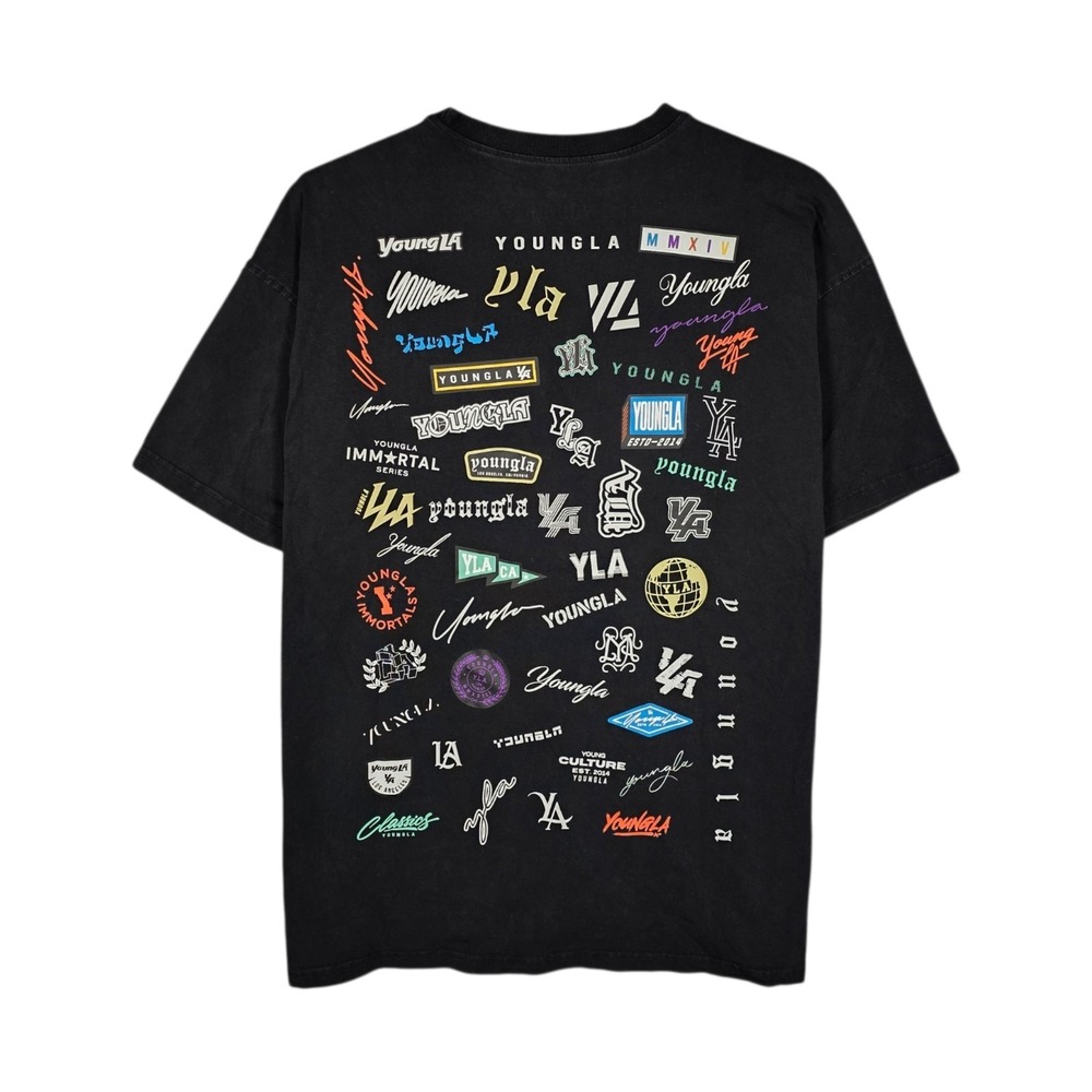 YoungLA T-Shirt Mens Large Limited Edition Wall of Fame Black Tee Gym Active